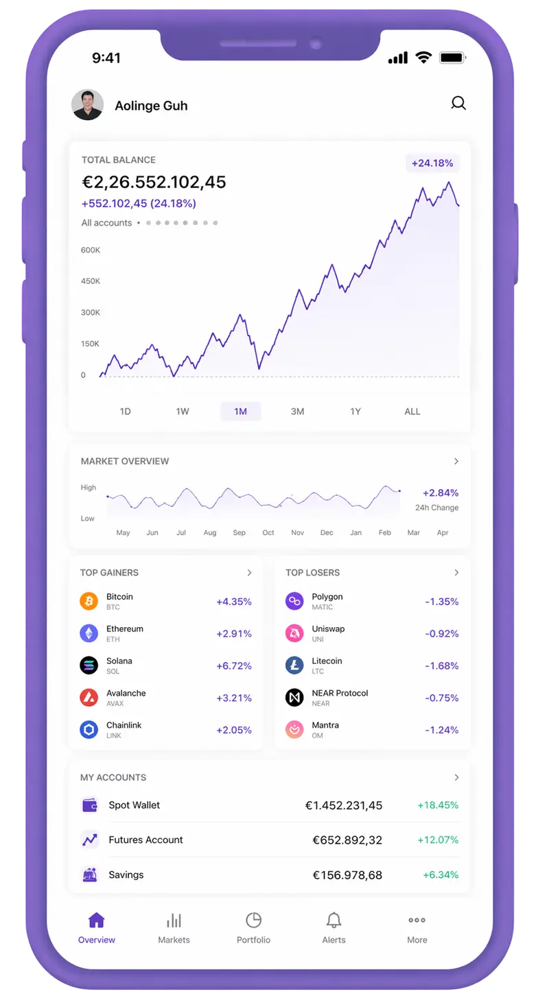 Mobile app displaying portfolio overview